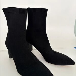 Zara Black Knit Sock Ankle Boots with Block Heel